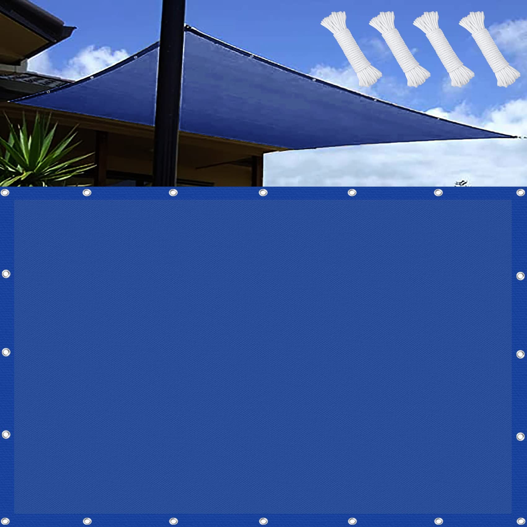 Sun Shade Sail Square 2 x 4.5 m 98% UV Block Waterproof UV Block Canopy Awning with Mounting Ropes for Outdoor Patio Garden Yard Backyard, Navy Blue — image 1