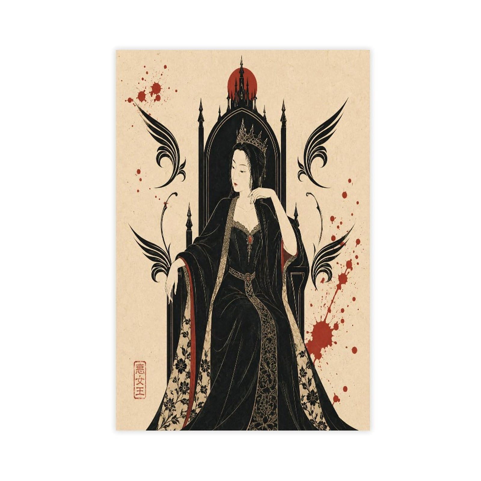 W7c8u2x3 Unframe-Style-22 Gothic Queen On Throne Canvas Wall Art, Black Wings Hallway