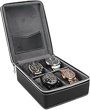 NFI essentials WatchBox for Men & Women Watch Organizer Case In 4 Slots of Watch Holder with Professional Leather Watch case Collection Box Unisex
