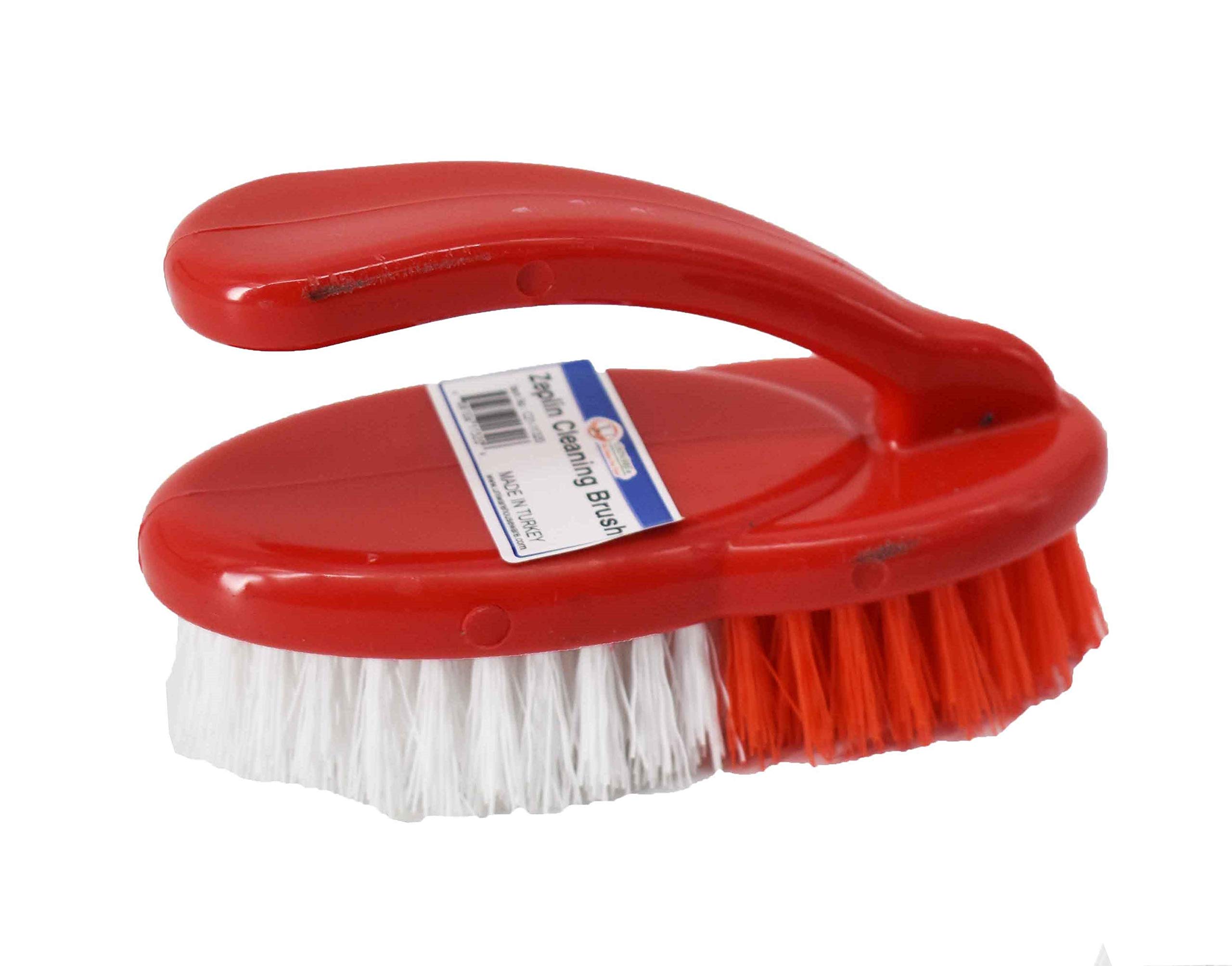 Uniware Zeplin Cleaning Brush w/Handle for Home and Office, 5x3 Inch, Made in Turkey (Red)