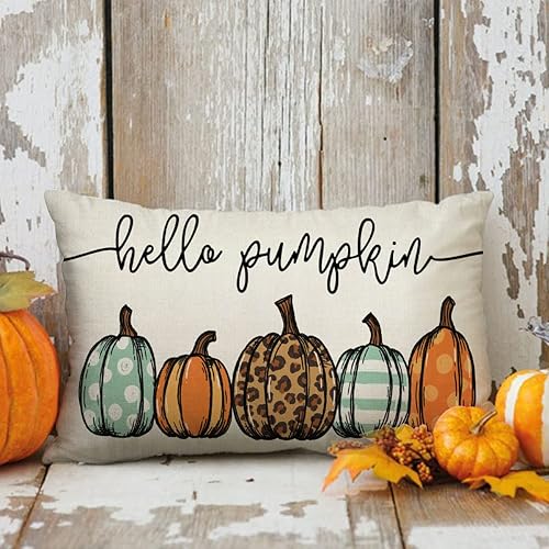 Miniatura 5 de JXZYGMD Fundas de almohada de otoño de 12 x 20 pulgadas, diseño de leopardo, acuarela, Hello Pumpkin, para otoño, para decoración de otoño