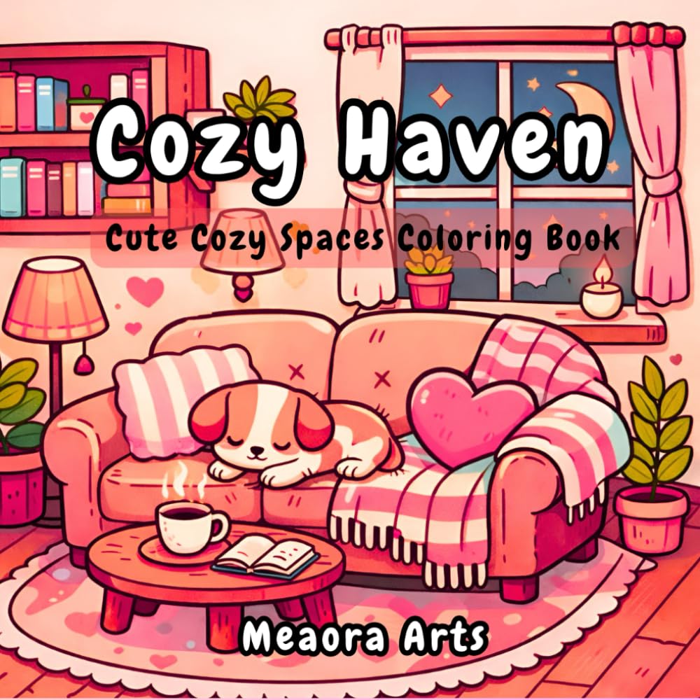 Cute Cozy Spaces Coloring Book: Stress Relief Coloring for Adults and Teens: Relaxing Simple Rooms and Cozy Interiors to Unwind, Reduce Stress, and Create Your Own Peaceful Space
