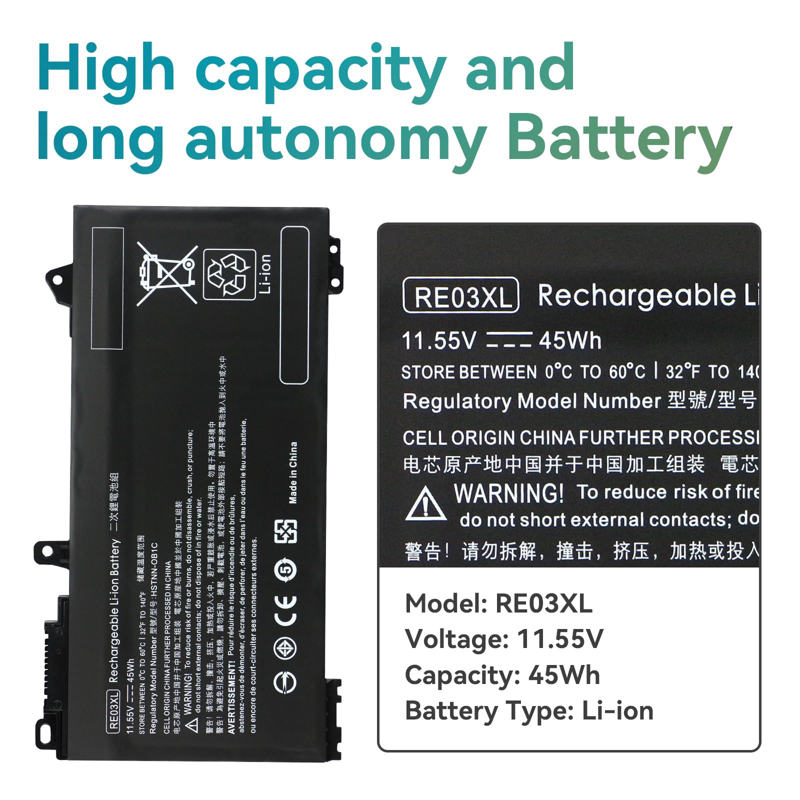RE03XL RF03XL Batteria per HP ProBook 430 440 450 445 455 445R 455R G6 430 440 445 450 455 G7 REO3XL RE03045XL-PL L32407-AC1 L32407-2B1 L32407-2C1 HSTNN-OB1C 0B1C HSTNN-DB9A L83685-AC1 HSTNN-UB7R