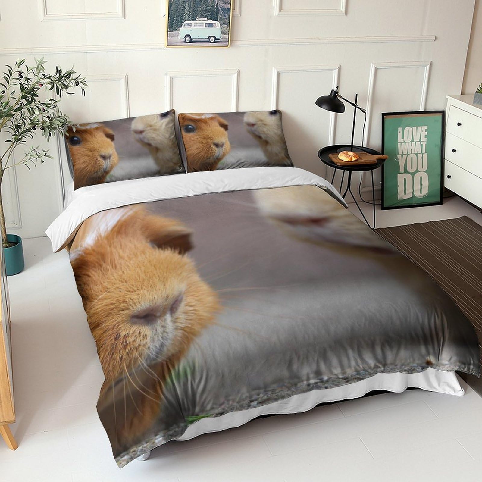 Housse de couette guinea pig zippée en microfibre douce anti-glissement pour lit king 220x240