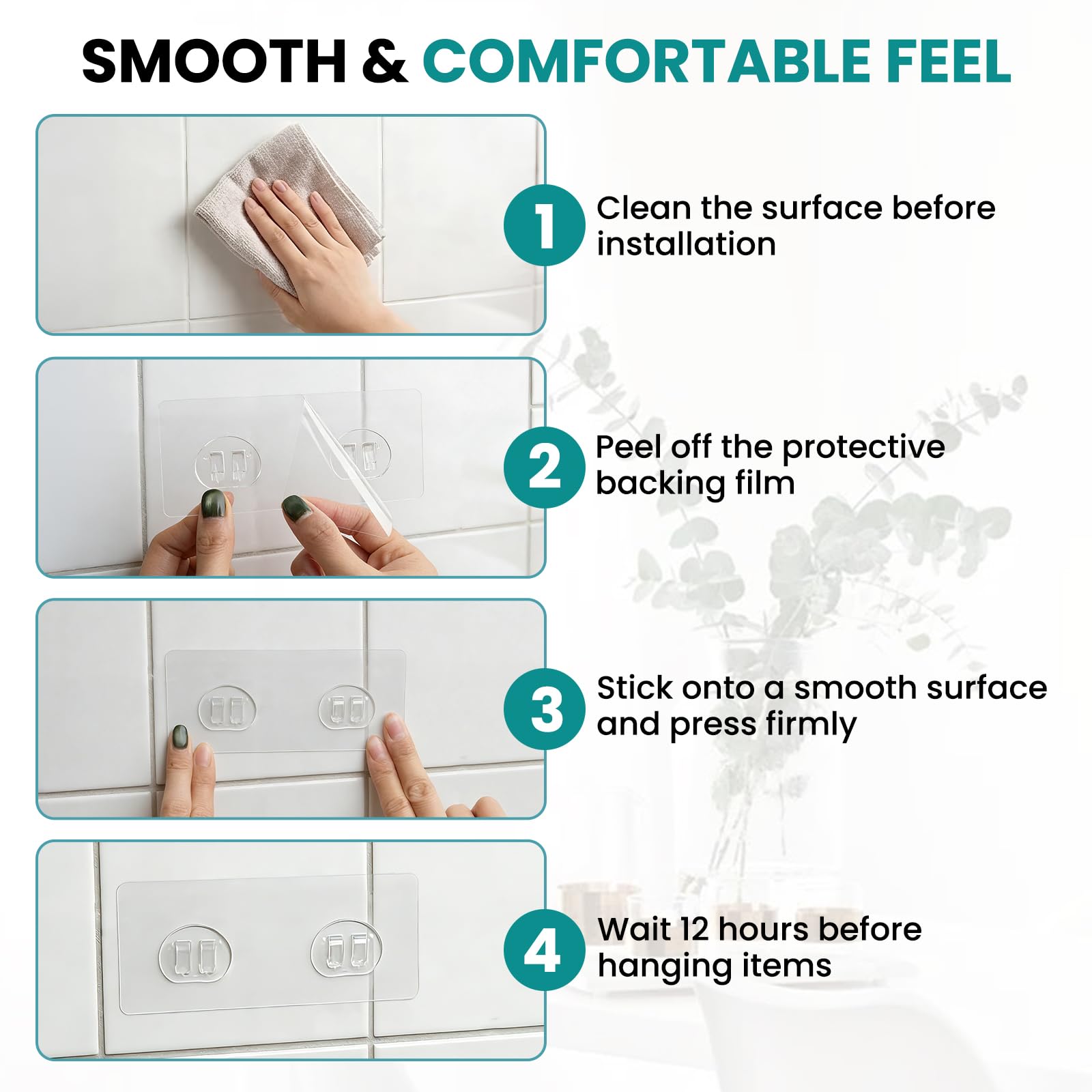 12 PCS Shower Caddy Adhesive Hooks Replacement, No Drill Strong Waterproof Shower Shelf Adhesive Hooks for Bathroom Wall, Soap Holder & Kitchen Rack Storage (3 Sizes) - 5