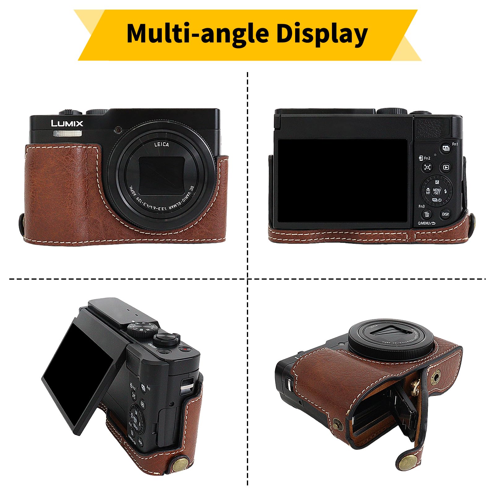 Rieibi TZ99 Custodia per fotocamera, custodia in pelle PU per fotocamera digitale Panasonic Lumix DC-TZ99, custodia protettiva staccabile con tracolla regolabile, custodia di bellezza