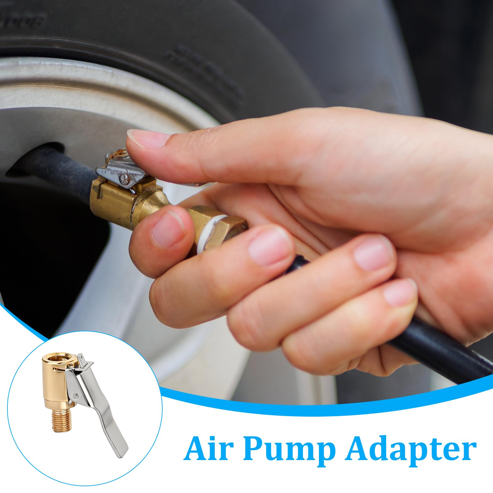 Tyre Inflator Adaptor,2PCS Brass Tyre Valve Air Pump Clip Car Pump Tire Air Chucks with Thread Nozzle Adapters Open End Car Truck Tyre Tire Inflator Valve Connector for Car Truck （8mm） — view 6