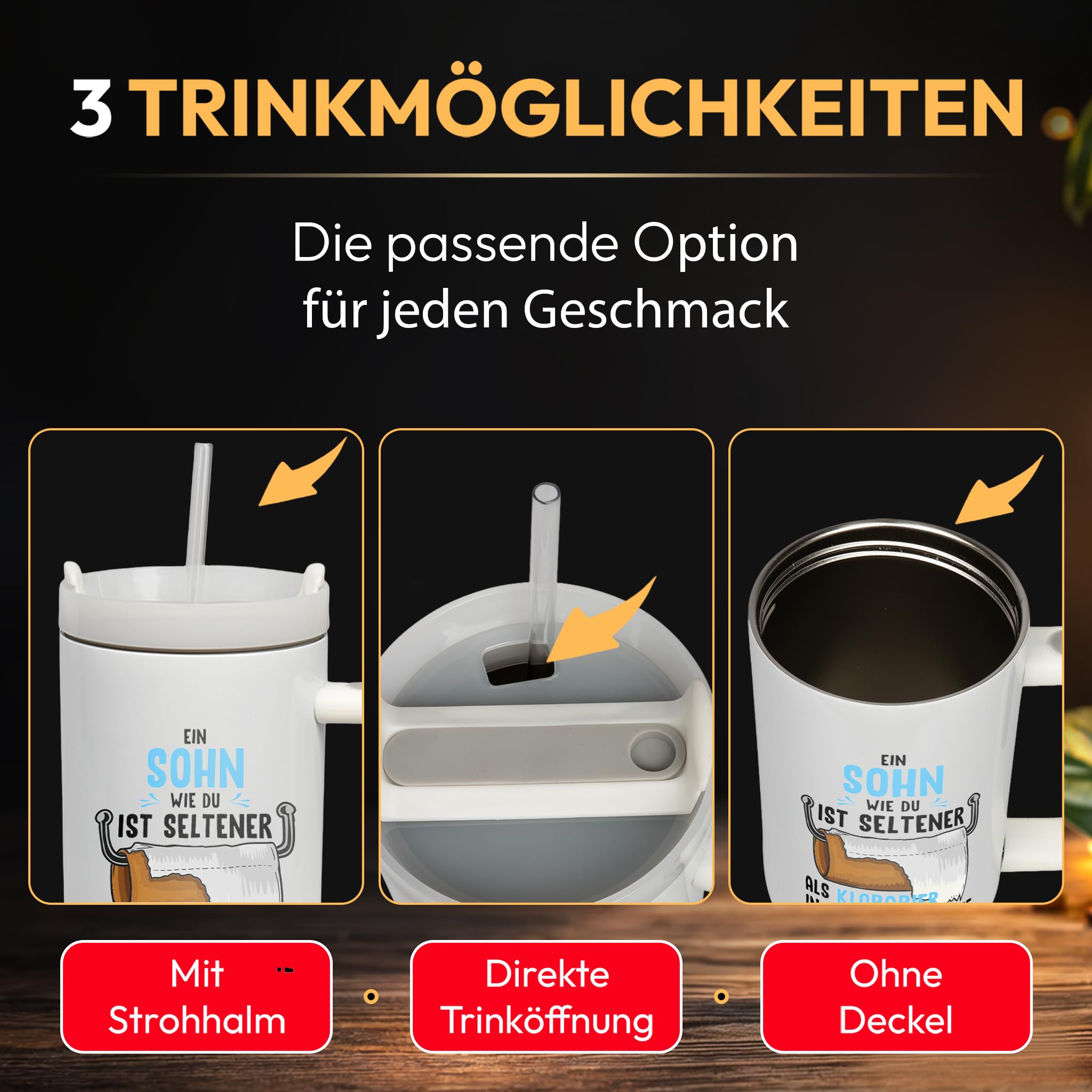 XXL Thermobecher für Sohn – Lustiges Geschenk zum Geburtstag & Weihnachten – Edelstahl Trinkflasche, Weiß mit Klopapier Spruch (WIEDERVERWENDBAR)