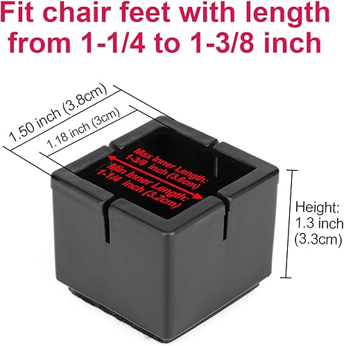 Miniatura 2 de Protectores cuadrados para patas de sillas de 1 18 a 1 38 pulgadas con almohadillas de fieltro transparentes (16 unidades)