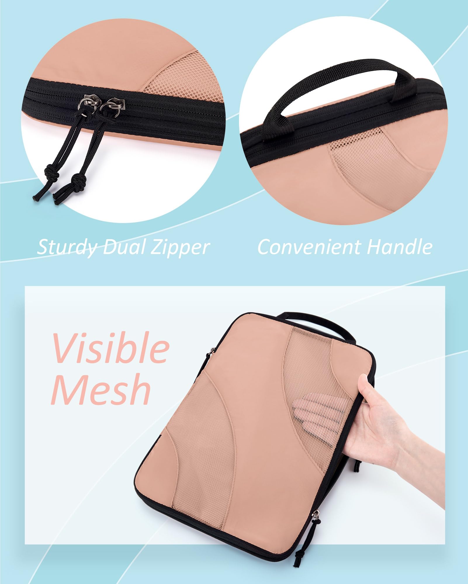 BAGSMART Kompressions-Verpackungswürfel, 6 Set/4/Set/2er-Set, Reisepackwürfel für Handgepäck, Kompressionskoffer-Organizer, Taschenset und Reisewürfel für Gepäck, leichte Pack-Organizer, 06-Dusty Pink