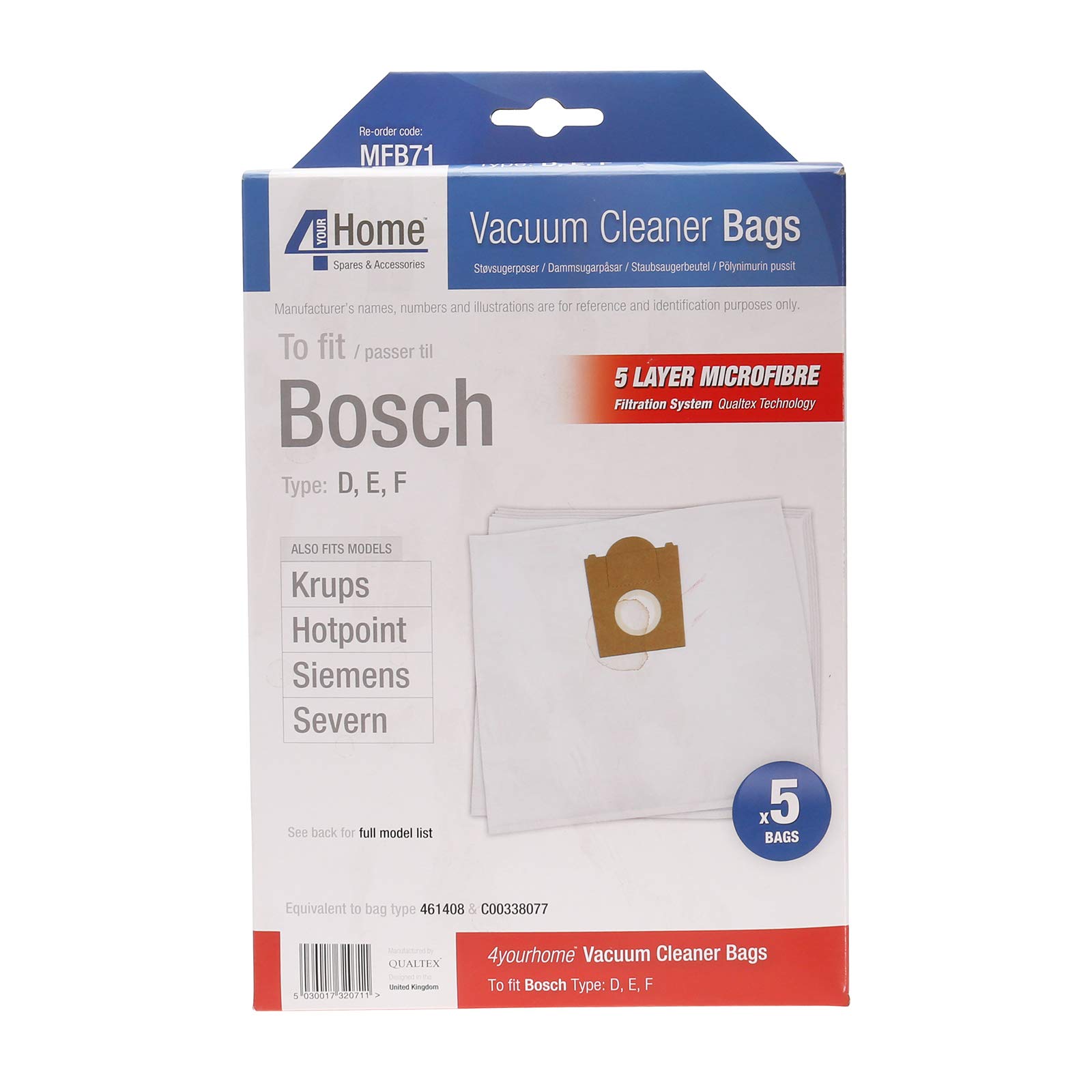 First4Spares for Hotpoint 5 Pack Microfibre Extra Strong Vacuum Cleaner Hoover Bags Type D, E, F (Equivalent 461408 & C00338077)