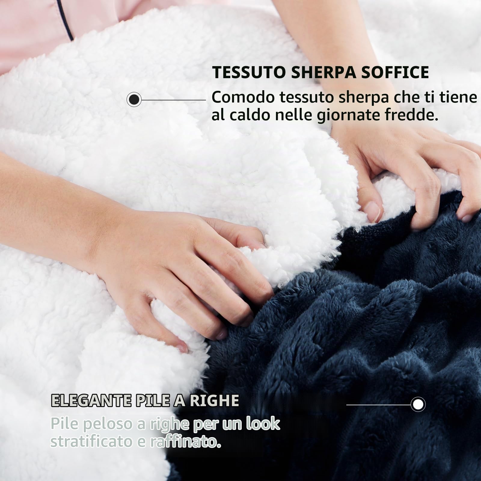 RUIKASI Plaid Coperta Pile Singolo - 130x150 cm Coperta Termica Invernale Sherpa Morbida per Divano e Letto Singolo, Blu