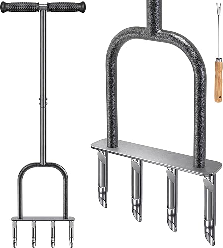Miniatura 13 de Dolibest Aireador de césped con núcleo de perforación, herramienta de aireación manual de césped con 4 núcleos y enchufe de acero inoxidable