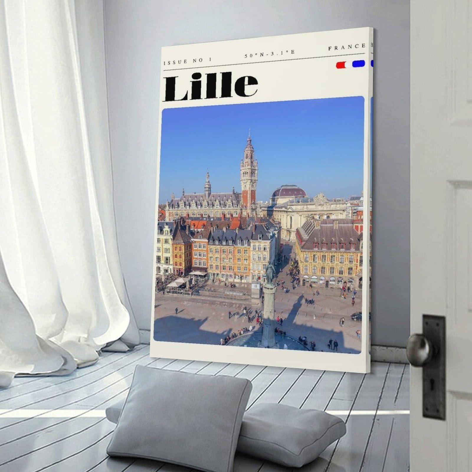 Junmoney Canvas Wall Decor Lille France Travel Art, 24x36inch(60x90cm), for Bedroom, Guest Room Or Reading Nook, Decorative Wall Art for Cosy Rooms