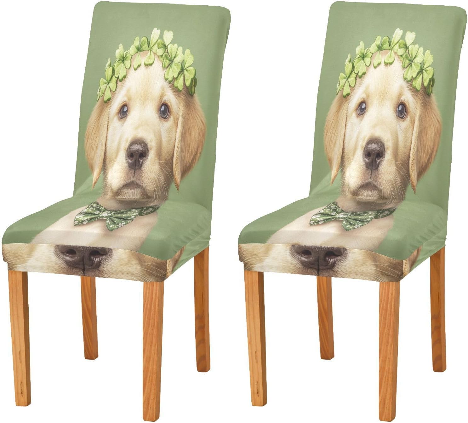 ALAZA Chair Covers for Dining Room, St. Patrick's Day Labradorwearing Headband Clover Leaves Green Stretch Chair Cover Sets Chair Protector Removable Washable for Ktichen Restaurant Hotel