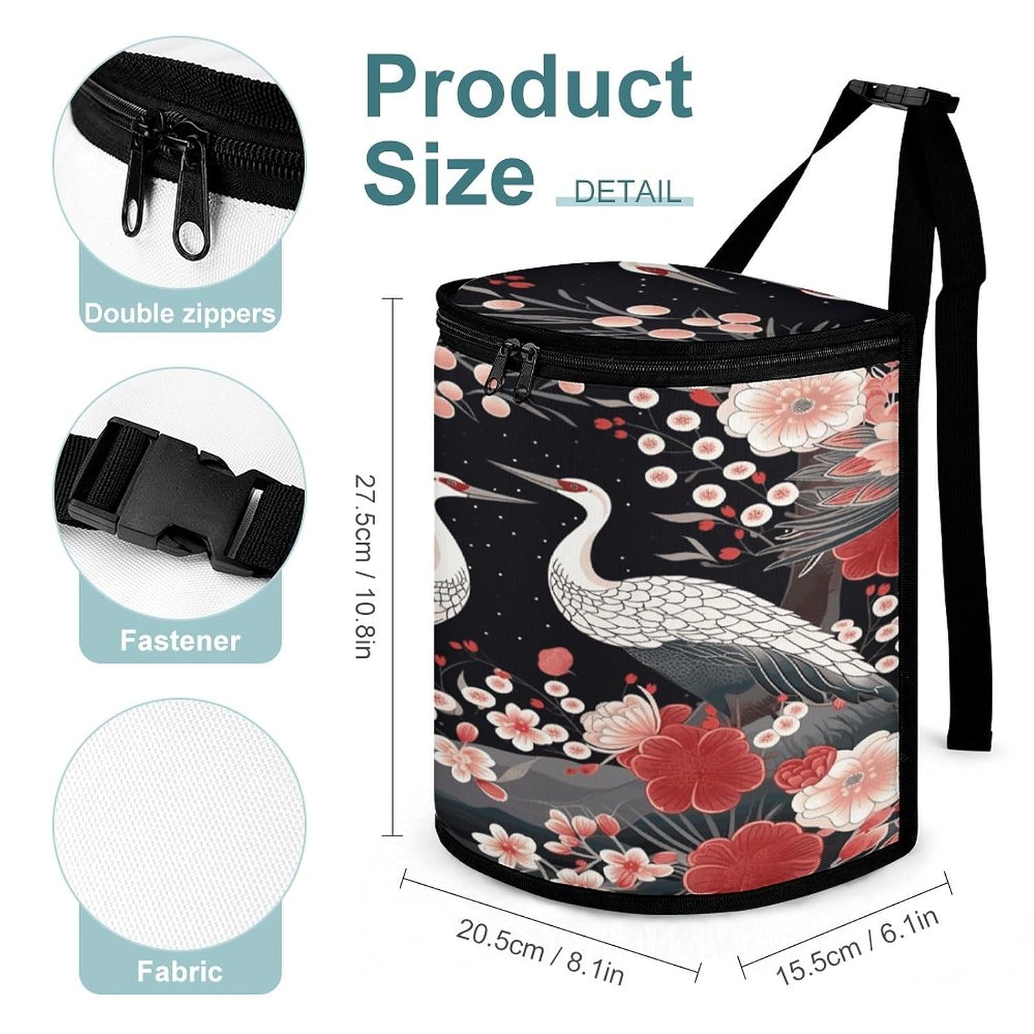 Hanging Car Trash Bag Flying Birds Crane Heron Printed Car Garbage Storage Bag Leakproof Car Trash Can Portable Garbage Storage Bags