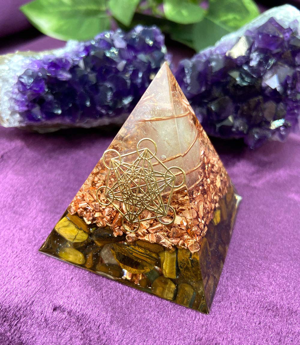 クリアなピラミッド型オルゴナイト メタトロンキューブ アメジスト】