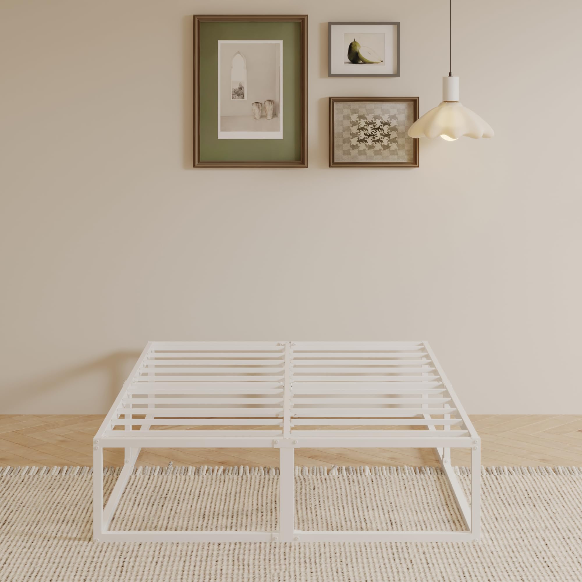 EMODA Struttura Letto 120 x 200 alta 36 cm con supporto a doghe in acciaio, Letto in Metallo Resistente Piattaforma Solida Ampio Spazio di Archiviazione, Silenziosa, Facile Montaggio, Bianco