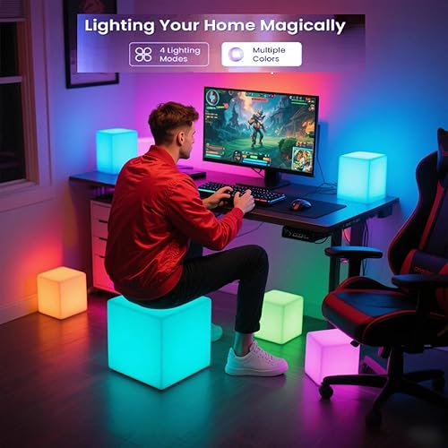 Miniatura 2 de LOFTEK Luces LED de cubo de 12 pulgadas luz cambiante de colores RGB recargable con control remoto, mesa de taburete LED impermeable IP65,
