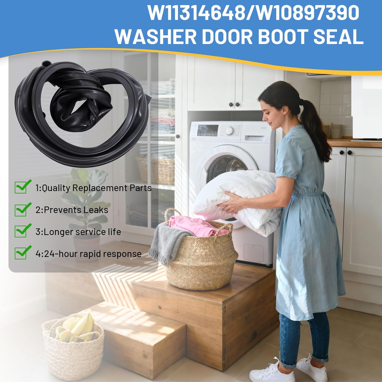 WFW5620HW0 WFW6620HW0 WFW5620HW2 WFW560CHW0 WFW6620HC2 WFW6620HC0 Washer Door Boot Seal for Whirlpool Washer Parts, W11314648 Washing Machine Door Seal Fits for Maytag Washer Parts MHW5630HW0