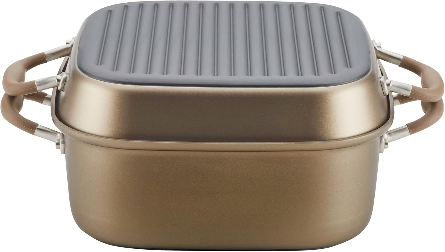Anolon Advanced Nonstick 2-in-1 Deep Square Grill Pan and Square Roaster Cookware Set, 11 Inch - Umber