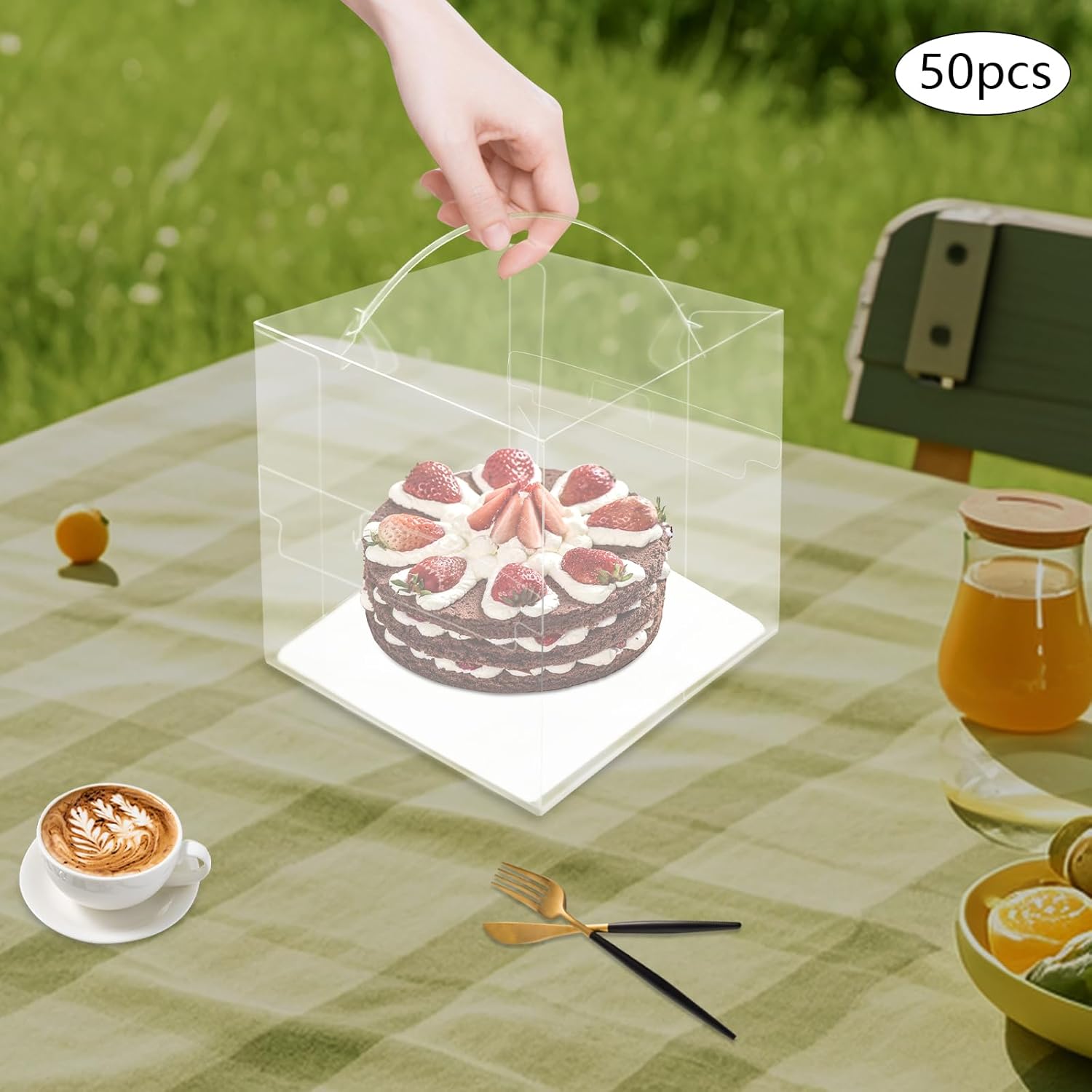 50Pcs Clear Cake Boxes, Mini Cupcake Boxes Cake Carrier Box with Lid and Handle Square Dessert Boxes 50 Sets Square Clear Cake Boxes for Birthday Wedding Home Party Hotel (5.9*5.9*5.9 in)