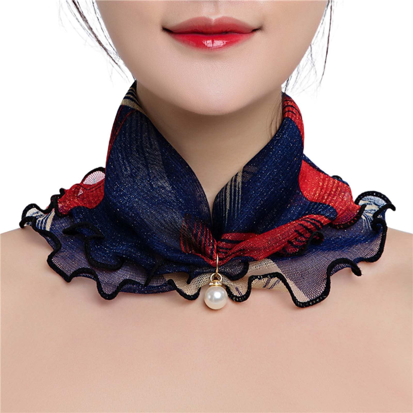 matumou Scarf Painting Print Pearl Durable Ruffle Edge Lady Headscarf for Banquet Women Scarves