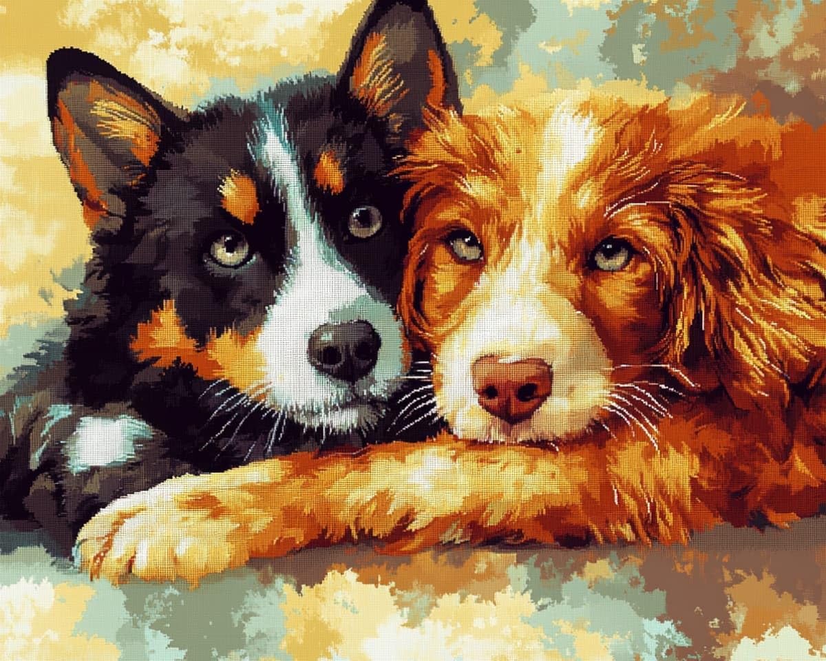 AxiangziK Cross Stitch Kit 16x20 inch,Dogs and Cats Stamped Cross Stitch Kit for Adult Beginners,Full Line DIY Embroidery for Home Decor Gift 40x50cm