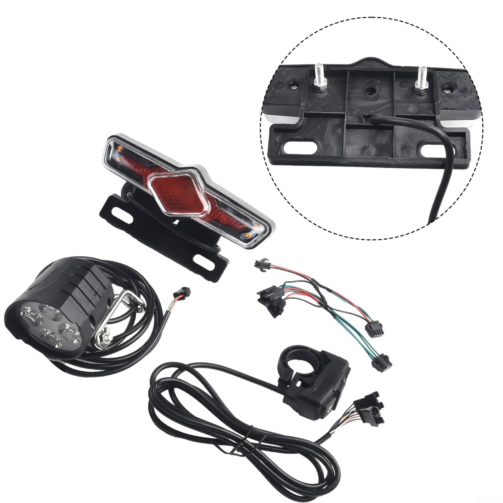 Set di luci a LED per Bici elettriche, luci Anteriori e Posteriori, Cavo Interruttore DK336, 36-60 V, Impermeabile IPX4, Controllo clacson per Bicicletta elettrica, retrofit Fit