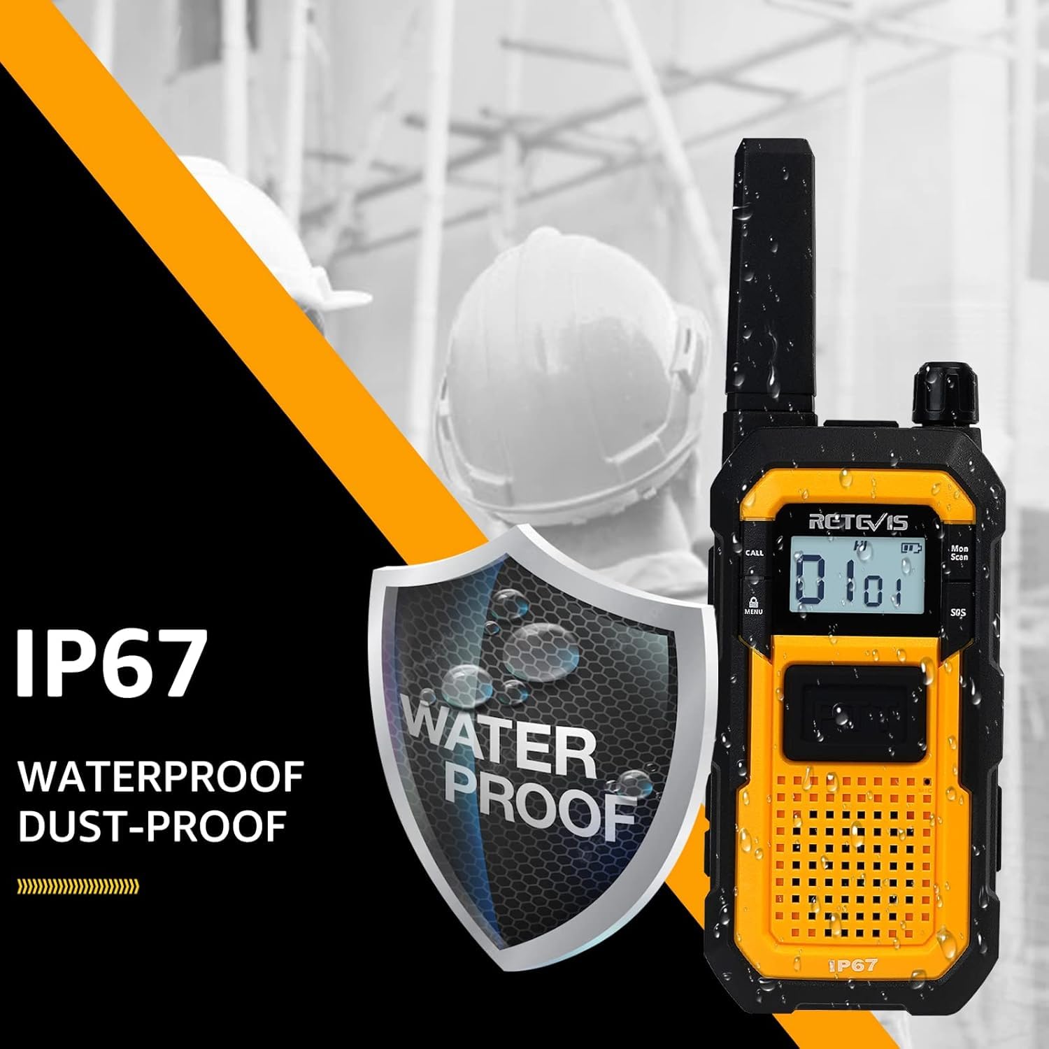Retevis RB648 Walkie Talkie Robusto, Radio Bidirezionale Impermeabile IP67 | Antipolvere, Resistente alle Cadute, SOS Vibrazione PMR Walkie-Talkie per Ambienti Industriali Difficili(10 Pezzi, Giallo)