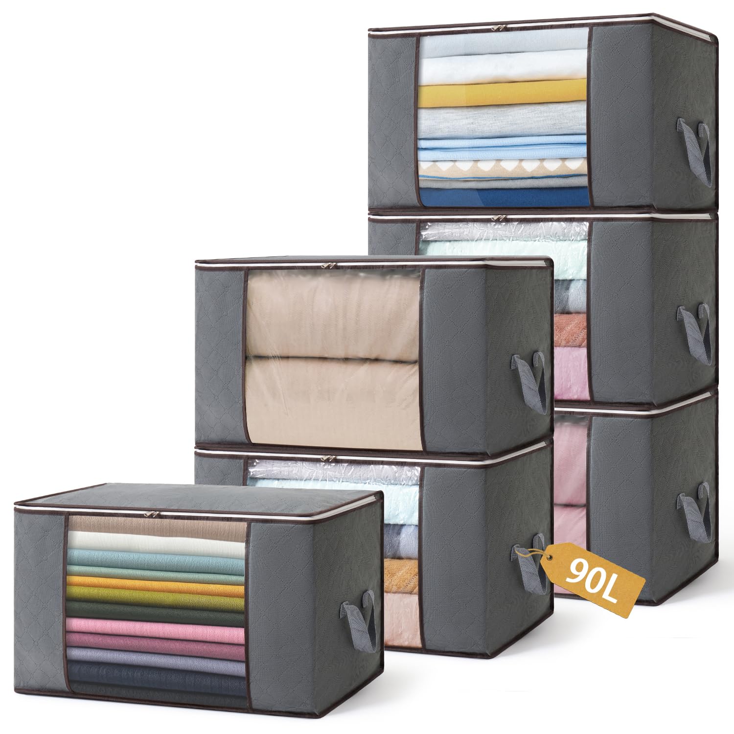 Boic 6 Pack 90L Clothes Storage Bag, Storage Bags With Zips