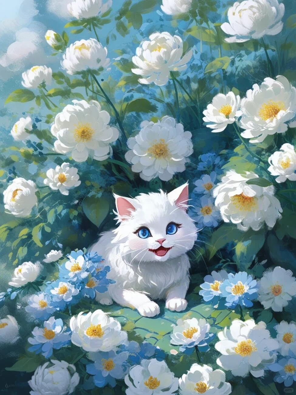 Henypt Stamped Cross Stitch Kits Watercolor Cat Animal DIY Needlepoint Set for Beginners The Elderly with Accessories Living Room/Bedroom Wall Hangings 14CT 80x100cm