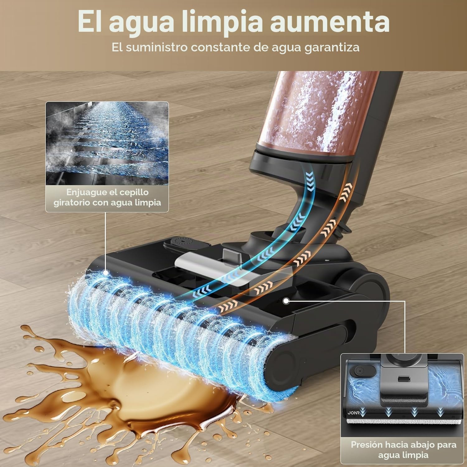 JONR ED 12 Pro MAX Aspiradora Fregona sin Cable (ED 12 Upgrade) – 17000 Pa Succión Potente, Pantalla LCD, Diseño 180°, Batería 4000 mAh (40 Min de duración), Autolimpieza 70 °C & Secado 5 Min Suelos.