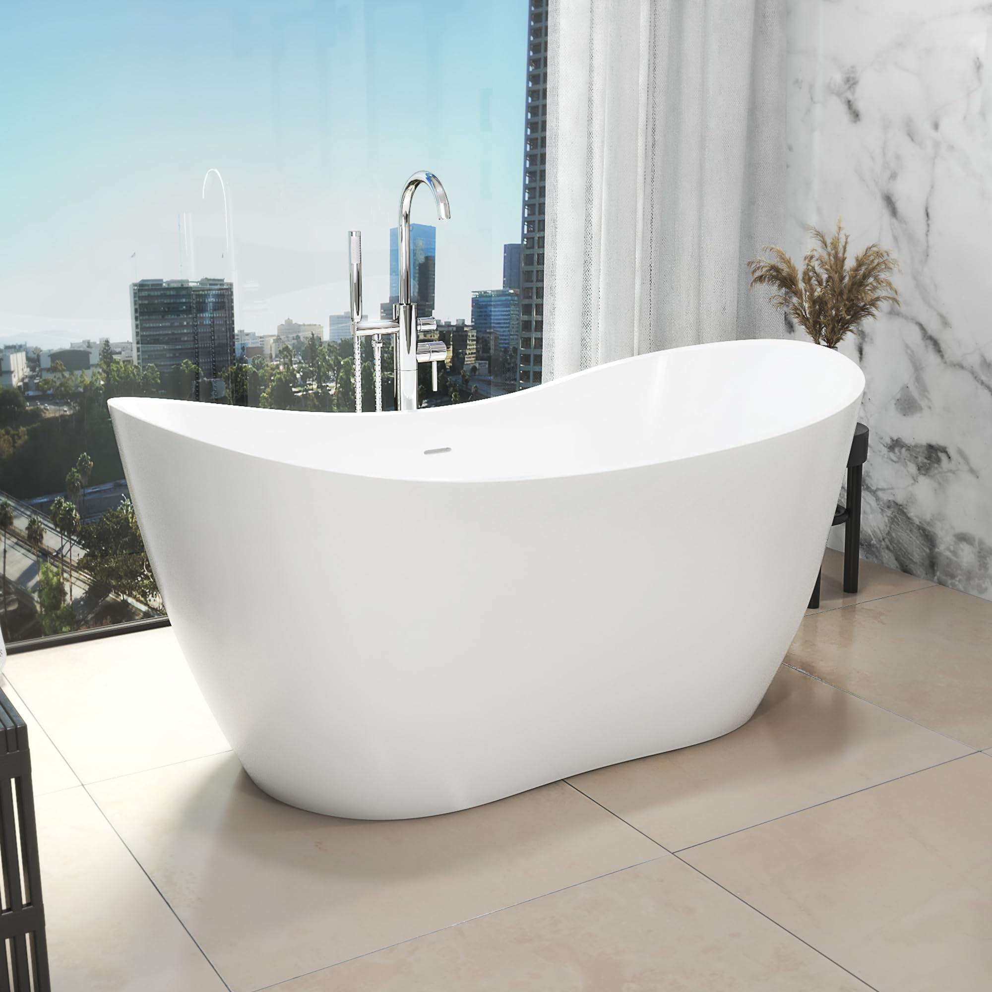 DreamLine Nile 67 inch L x 28 3/8 inch W x 28 3/8 inch H Freestanding Acrylic Bathtub with Brushed Nickel Drain