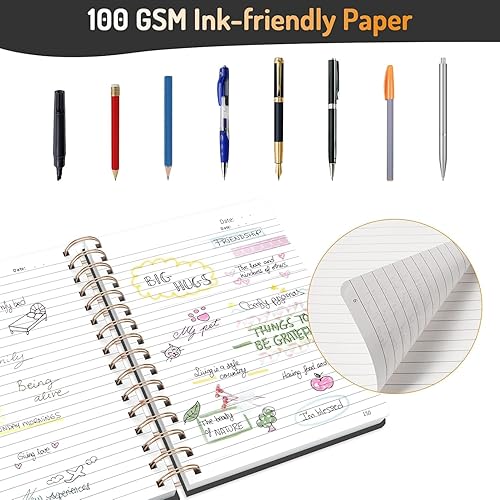 Vista 53 de Forvencer Cuaderno rayado en espiral con 300 páginas numeradas, diarios gruesos A5 para escribir con papel de 3.53 oz/m², cuadernos de tapa dura