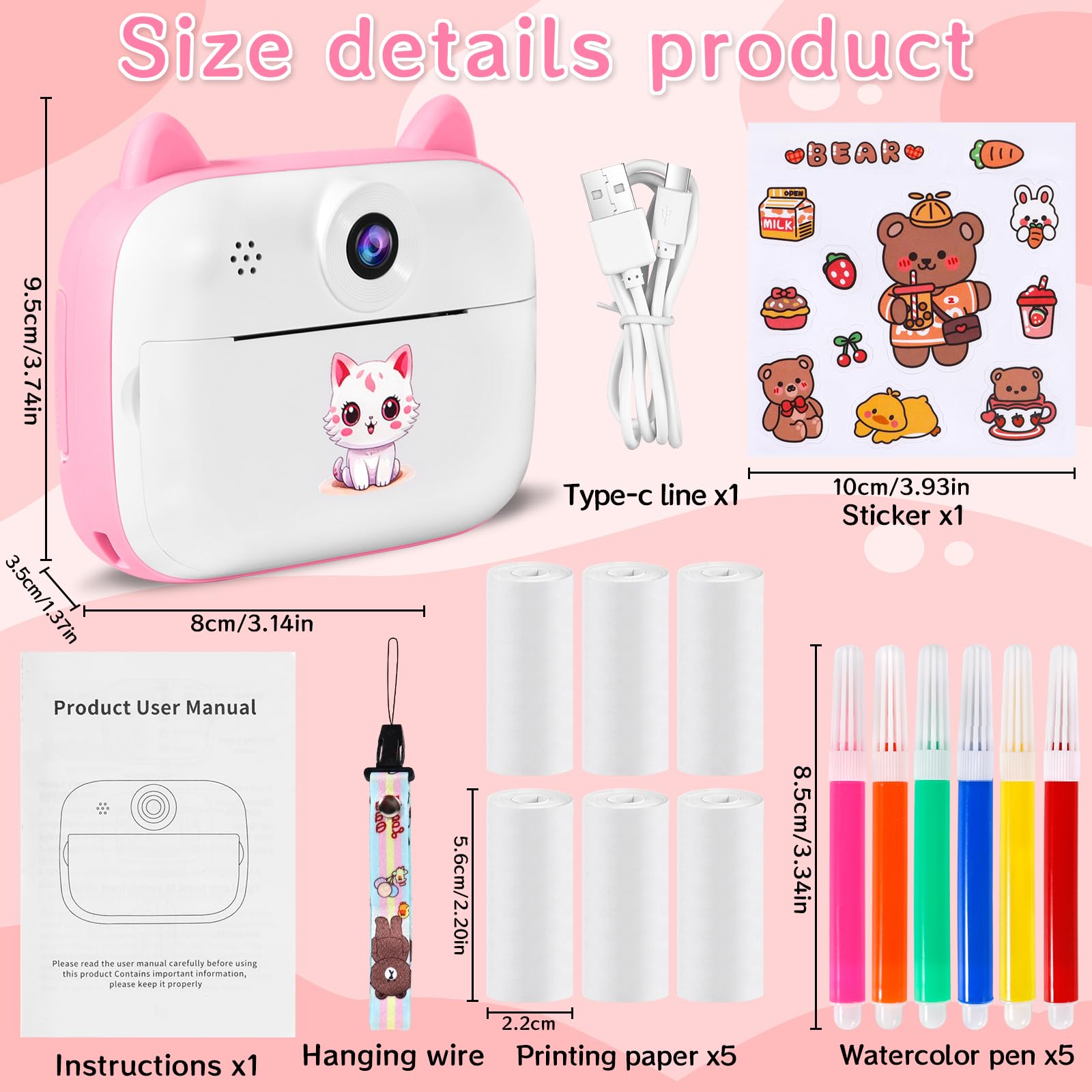 Appareil Photo Instantané, 2.4" Écran Appareil Photo Enfant avec Papier d'impression et Carte 32GB, Mode Selfie et Video, Cadeau Jouet pour Enfant Garçons Filles de 3-14 Ans