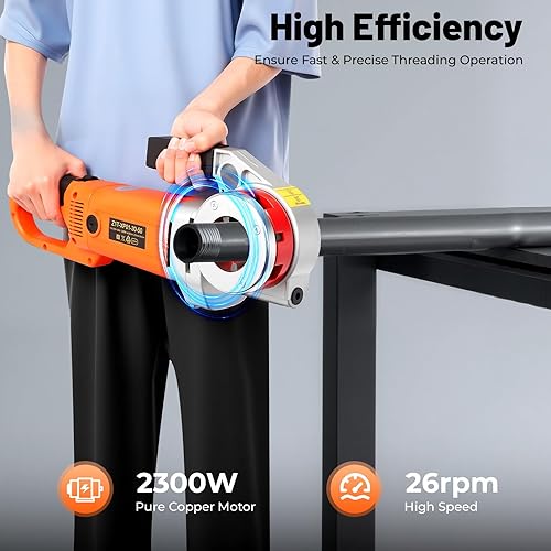 Miniatura 3 de Kit de herramientas de enhebrador de tubería eléctrico de 2300 W 110 V, máquina de roscado de tubería eléctrica portátil con 6 troqueles de rosca de