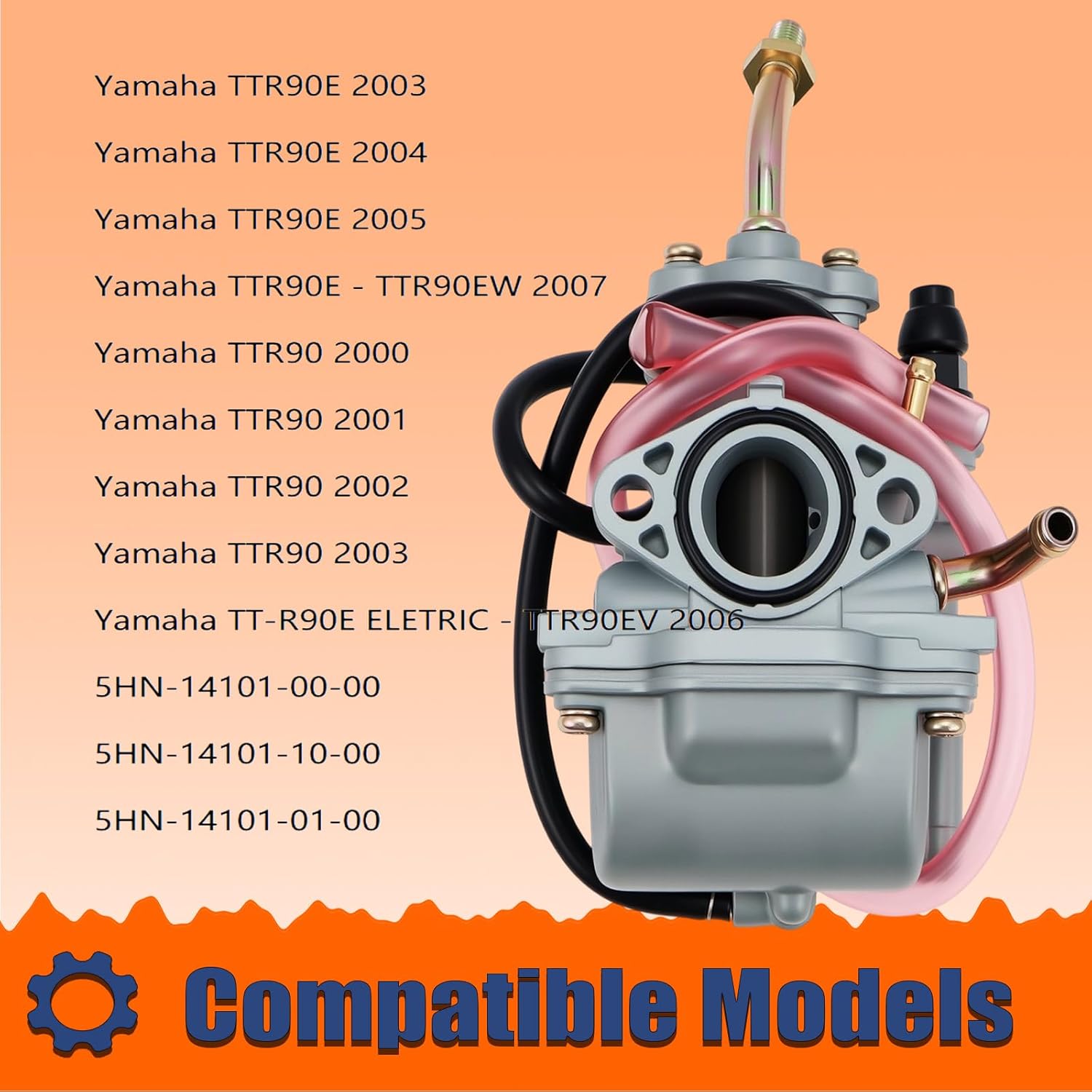 5HN-14101-00-00 Carburetor for Yamaha TTR 90 TTR90 2000-2003 TTR90E 2003-05 TTR90EV 2006 TTR90EW 2007 5HN-14101-01-00 5HN-14101-10-00 with Air Filter and Valve Petcock