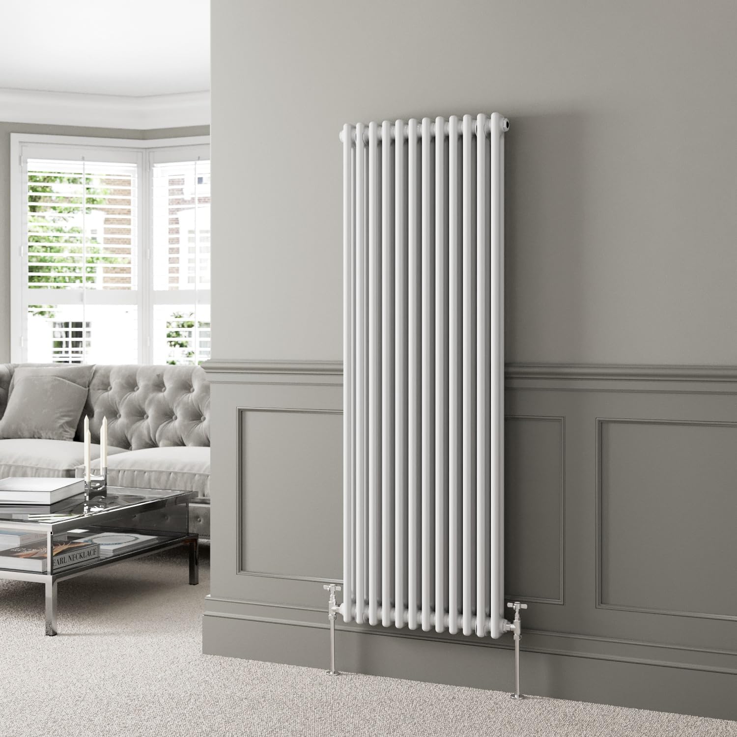 DuraTherm® 1600 x 560mm White Traditional Vertical Designer Radiator Double Column Colosseum Cast Iron Style Central Heating Panel Radiators Rad — image 1