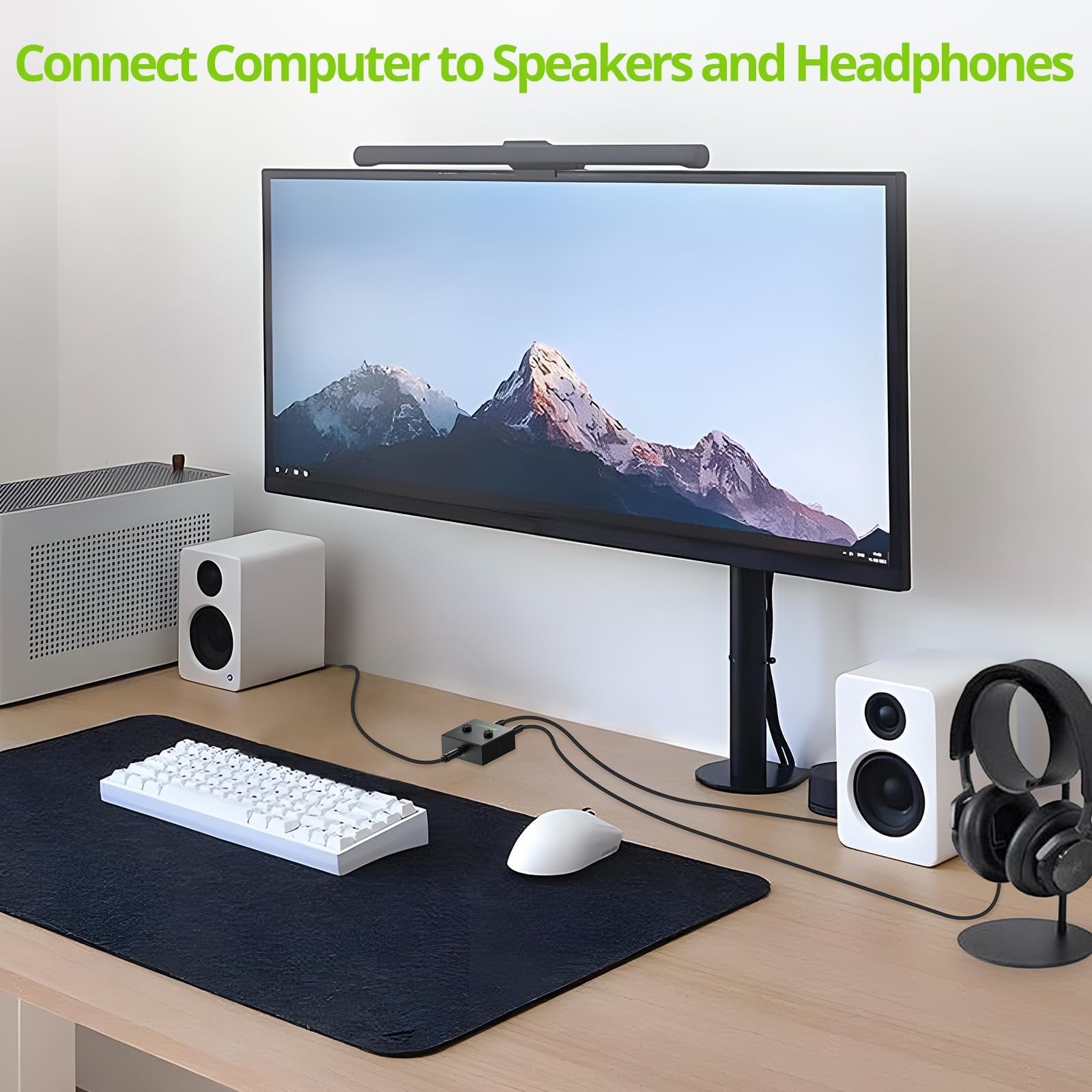 LiNKFOR 3.5mm Audio Switch Switcher con Pulsante Mute Commutatore Audio Bidirezionale Stereo 2-in-1 Out per Computer