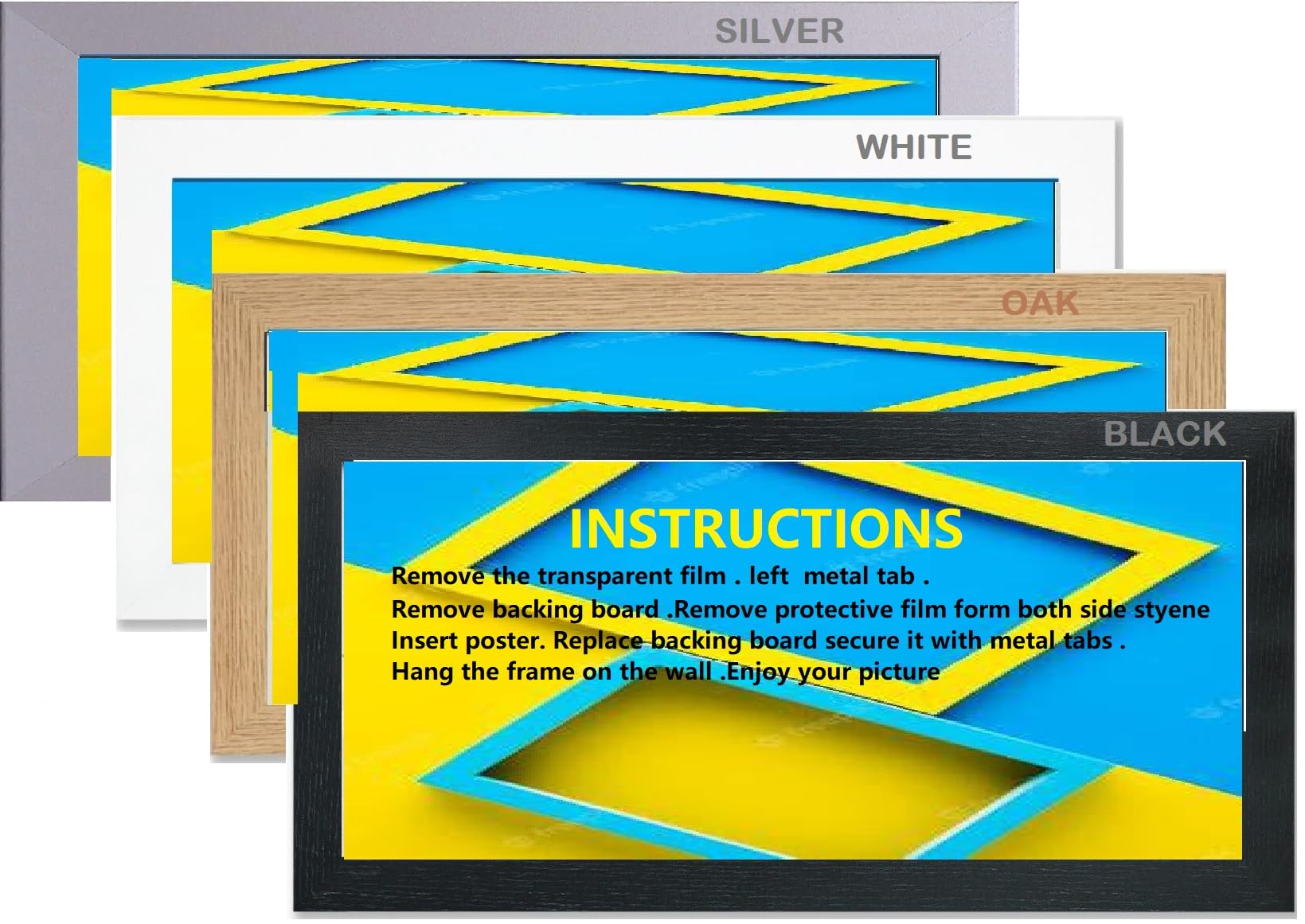Ob2h Oak Panoramic Black,,Silver,White Picture, Frame Poster Frame & 36X24" (Modern, 15X10 Inch)