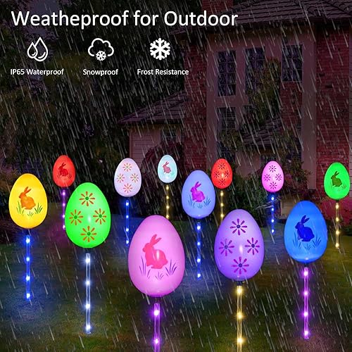 Miniatura 5 de Windpnn Paquete de 8 luces solares de estaca de huevo de Pascua para decoraciones de Pascua, al aire libre, impermeable, estaca solar de Pascua para