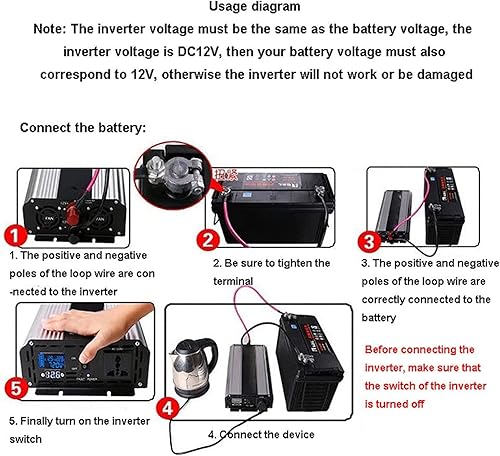 Miniatura 3 de Inversor de onda sinusoidal pura de 12 V a 220 V, 3000 W-6000 W, convertidor de potencia máxima de CC a CA con pantalla LCD, para automóvil, barco,