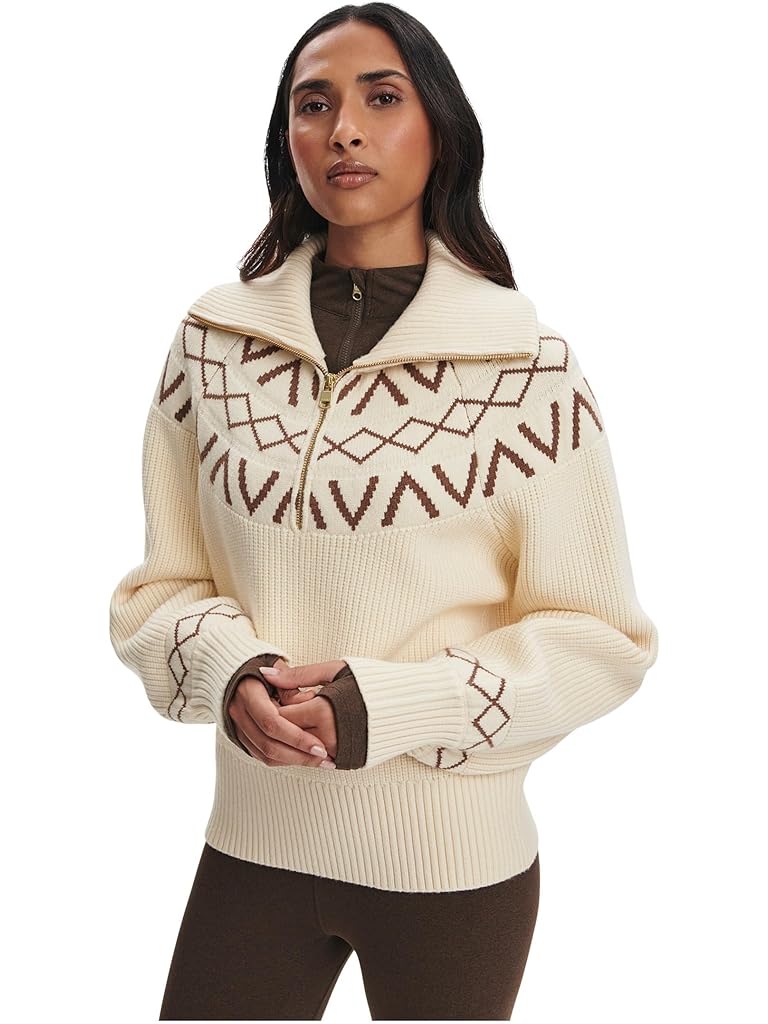 Beige Varley Sigrid Fairisle 1/2 Zip Knit