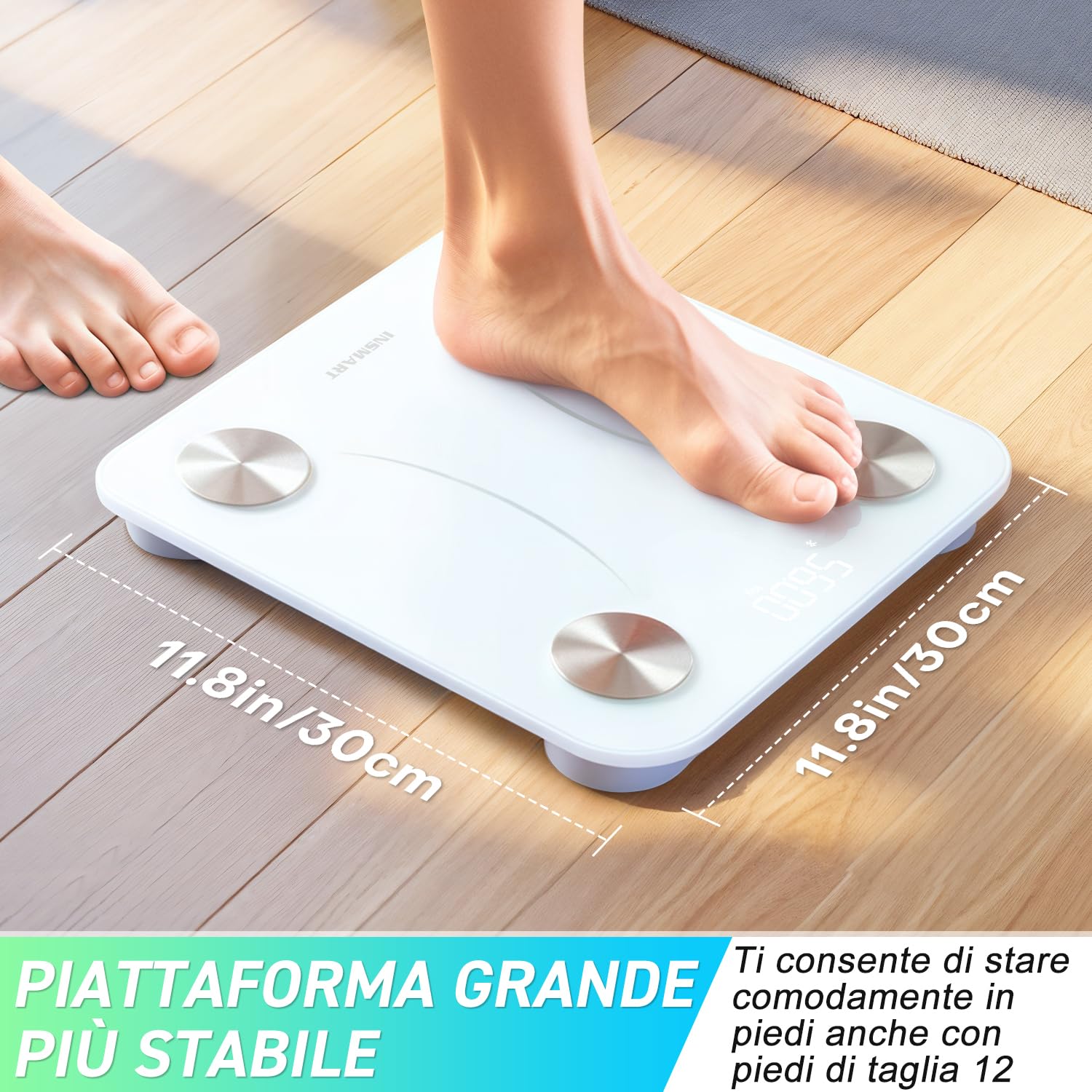 Bilancia Intelligente Insmart Per Il Peso Corporeo, Piattaforma Grande Da 12x12 Pollici Bilancia Da Bagno Digitale Accurata, Bilancia Per Grasso Corporeo Bluetooth Con Bmi, 16 Tipi Di Dati