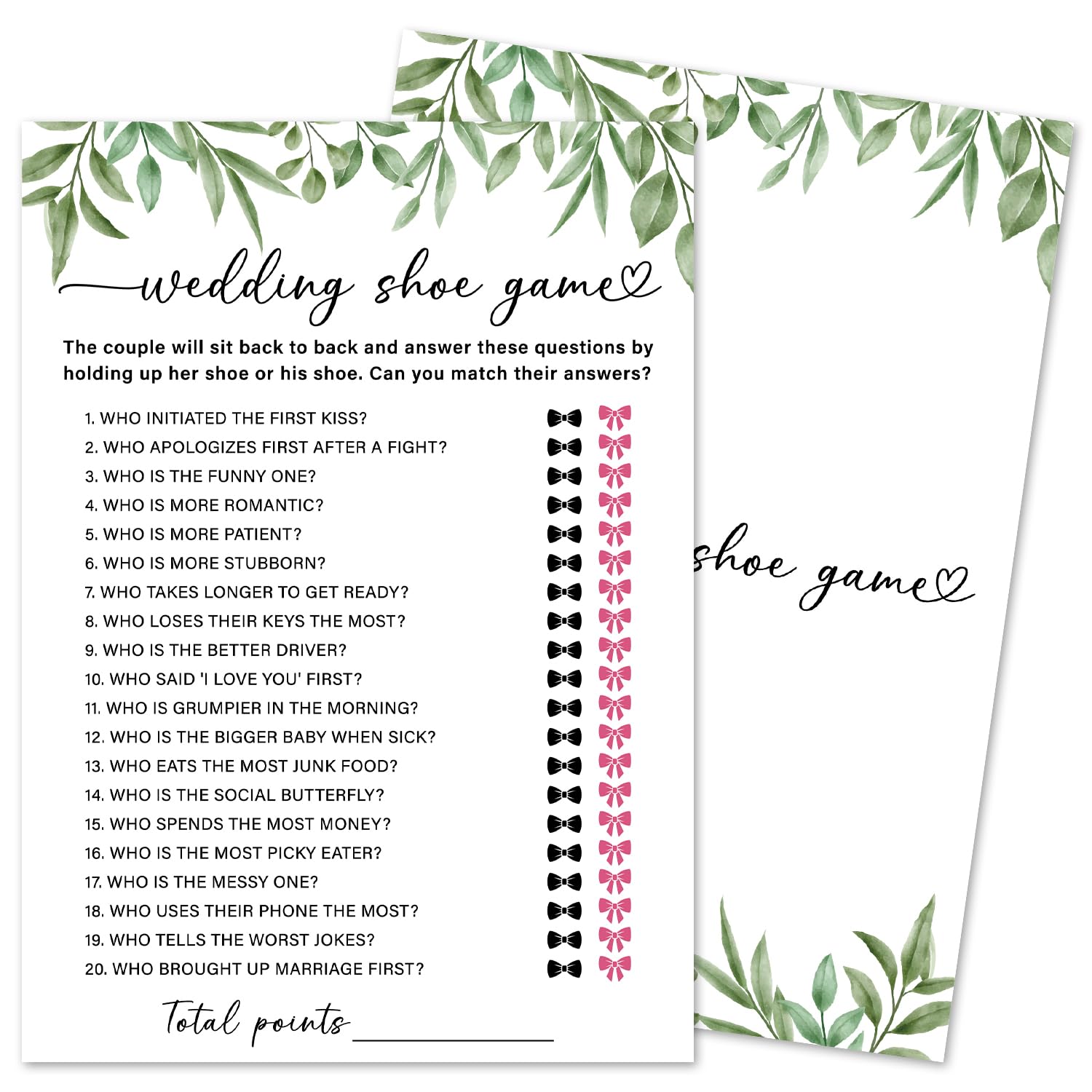 Wedding Shoe Game Cards, Greenery Wedding Shower Game, 30 Wedding Games Cards, Botanical Bridal Shower Games Engagement Party Favors Supplies - L06