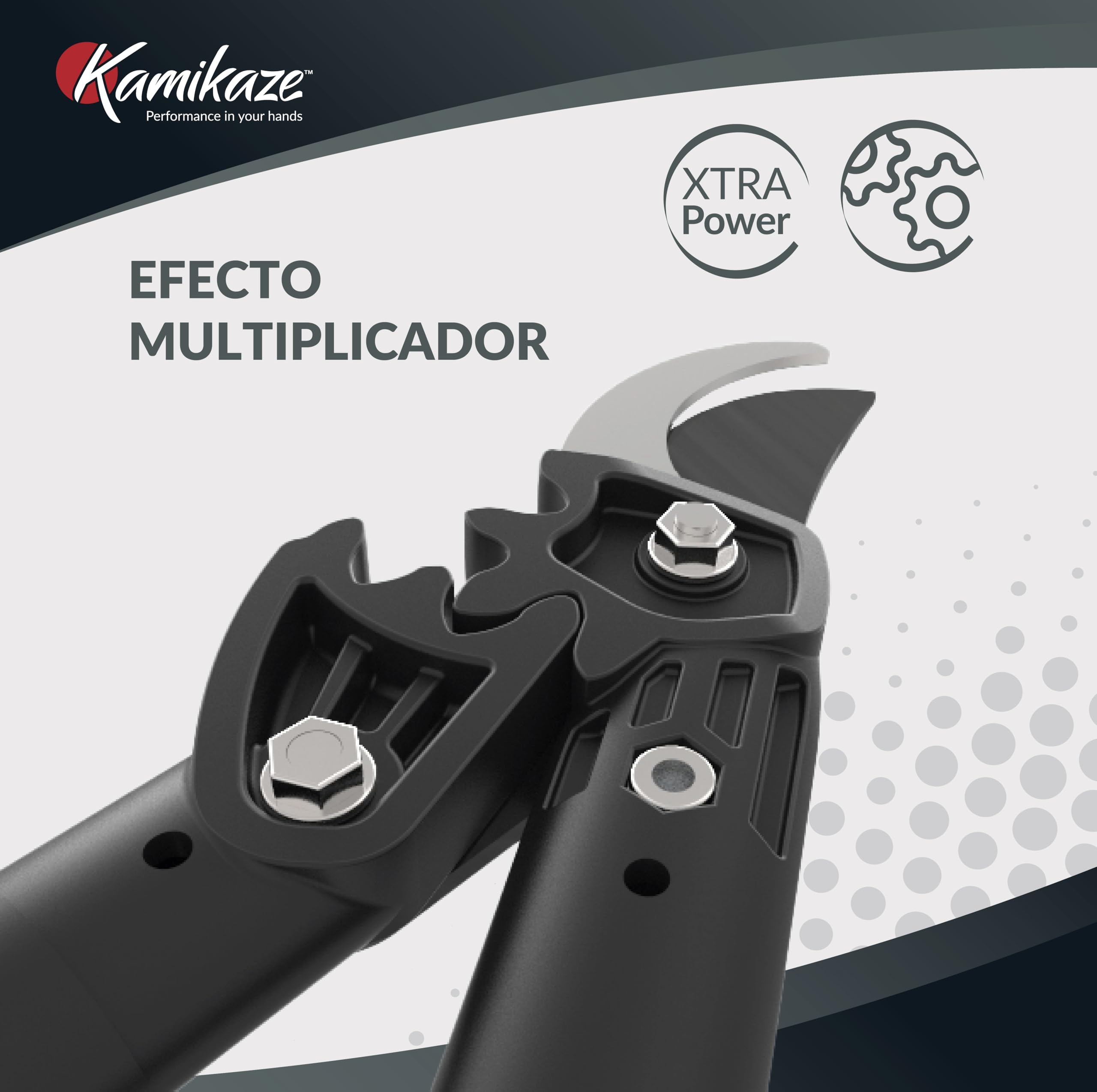 KAMIKAZE KM770 Tijera de Dos manos para Poda de Arboles. Corta ramas con Sistema Multiplicador de Fuerza. Tijera de Poda para Madera con Mangos Ergonómicos Ideal para Ramas de 50mm. Longuitud 72cm