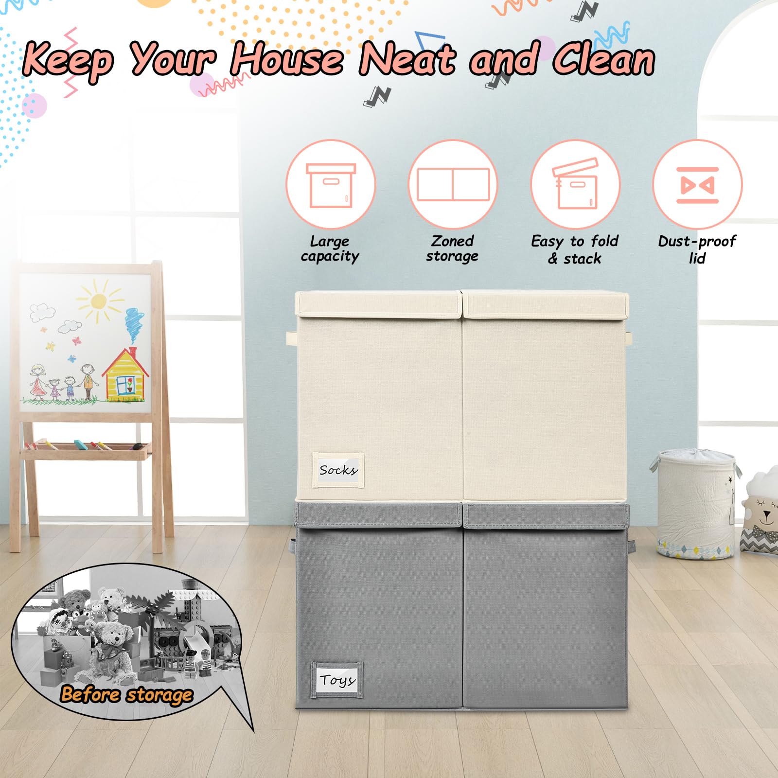 KR KITCHENRAKU Toy Storage Box for Boys Girls Large Storage Chest with Lid and Label Holders - Image 3