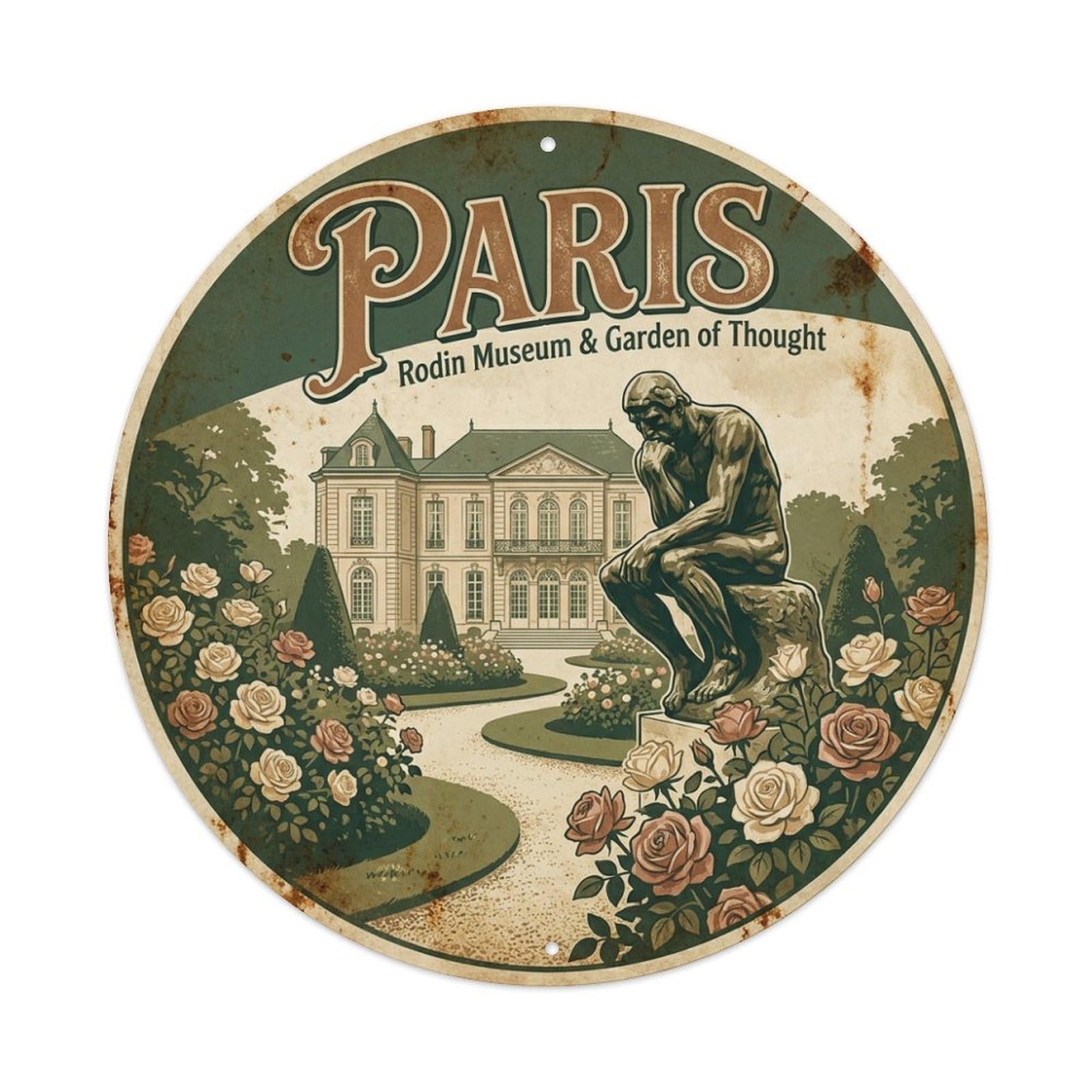 Olhnbad Style Heritage City Paris Sculpture Garden Museum Travel Metal Tin Sign