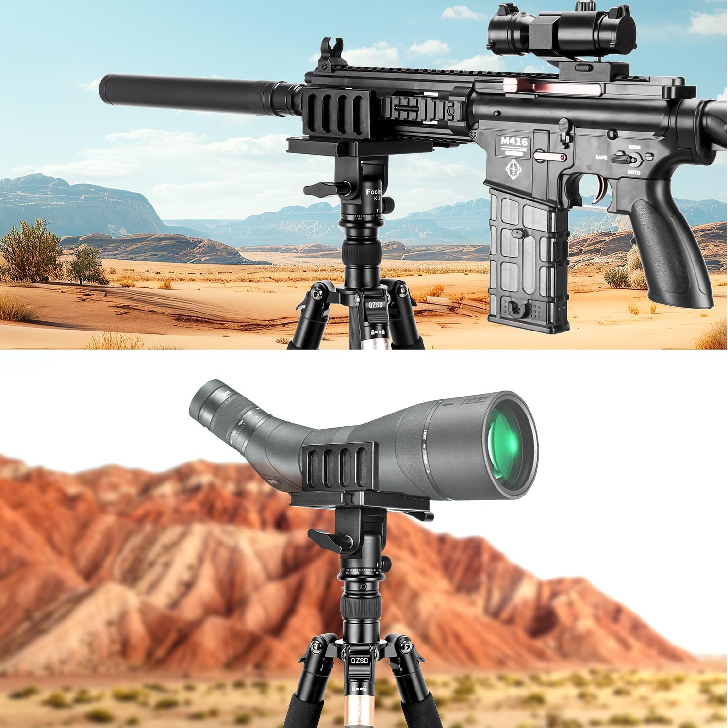 Hunting Tripod Shooting Stick Gun Rifle Rest with Saddle Clamp, Adjustable 360° Rotate Shooting Tripod